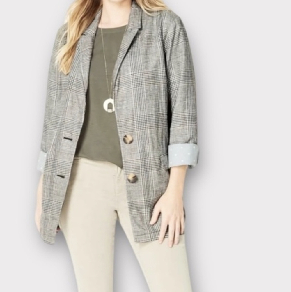 J. Jill Gallery Blazer Linen Cotton Blend in Coriander Multi Size XXL